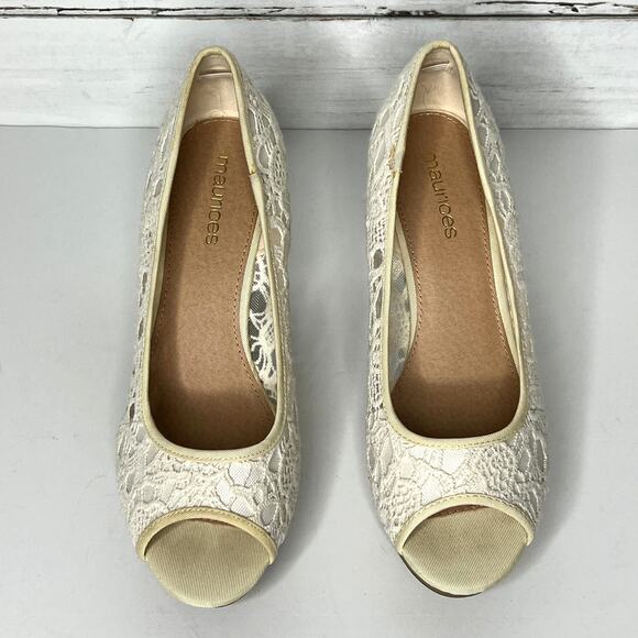 Maurices Mindy Floral Lace Peep Toe Wedge Heels Shoe Size 10 - Picture 2 of 10